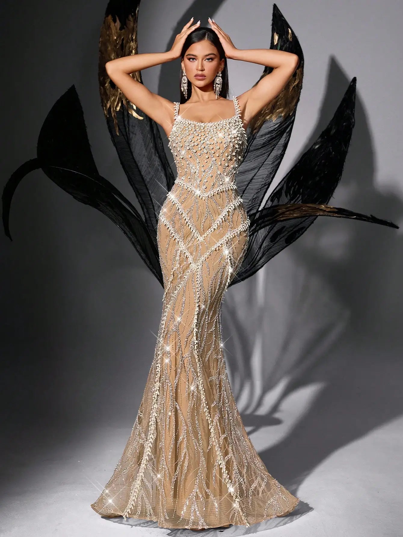 Off Shoulder Beaded Mermaid Evening Dress with Sequin Embellishments for Formal Events