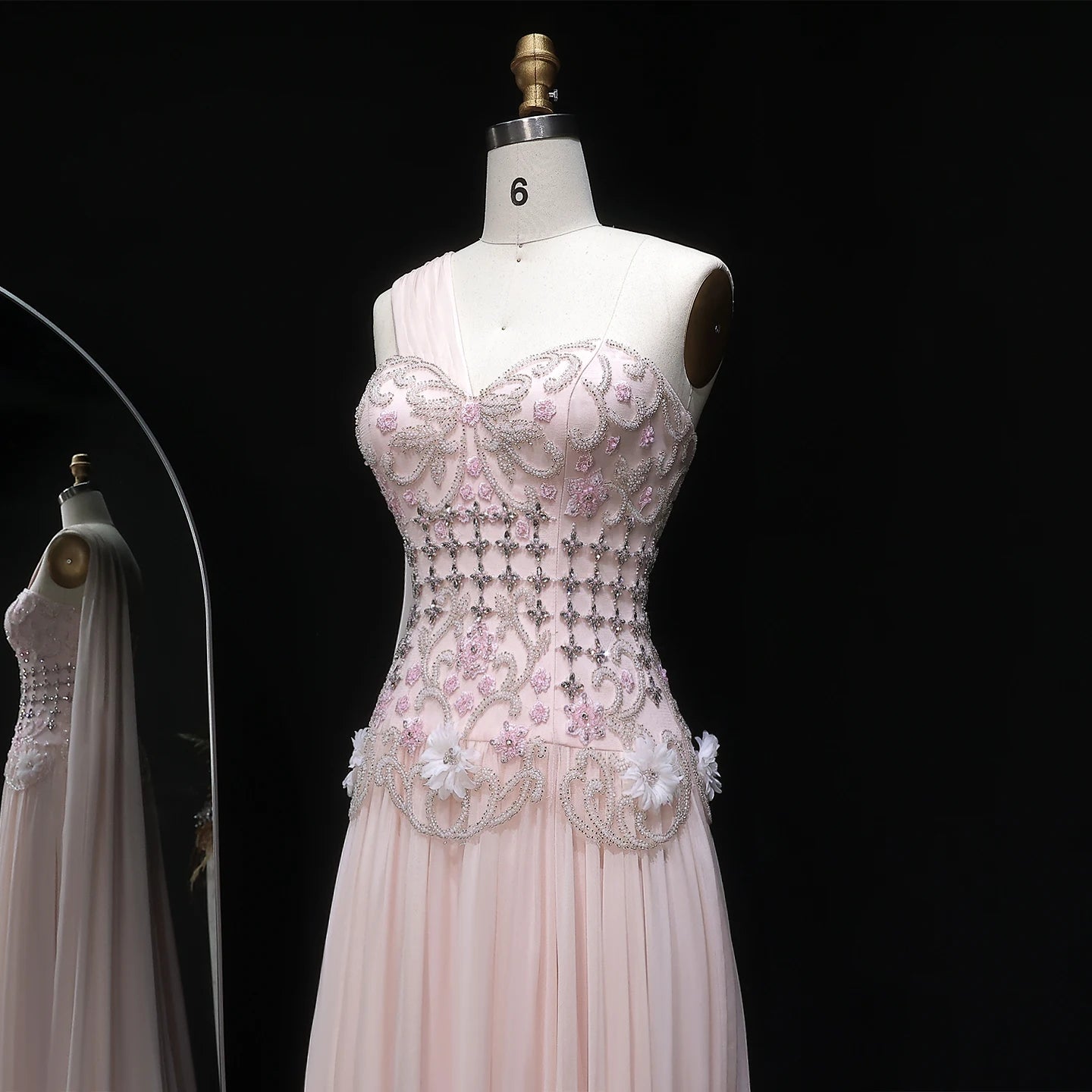 Sharon Said Elegant One Shoulder A Line Evening Dress with Cape 3D Flowers Crystal Beaded Formal Party Gowns SS285 Customized