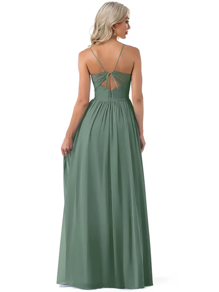 Elegant Sexy Suspenders Green Chiffon Evening Dress Long 2025 Bridesmaid Party Dress Women Formal Wedding Gown Cocktail Prom