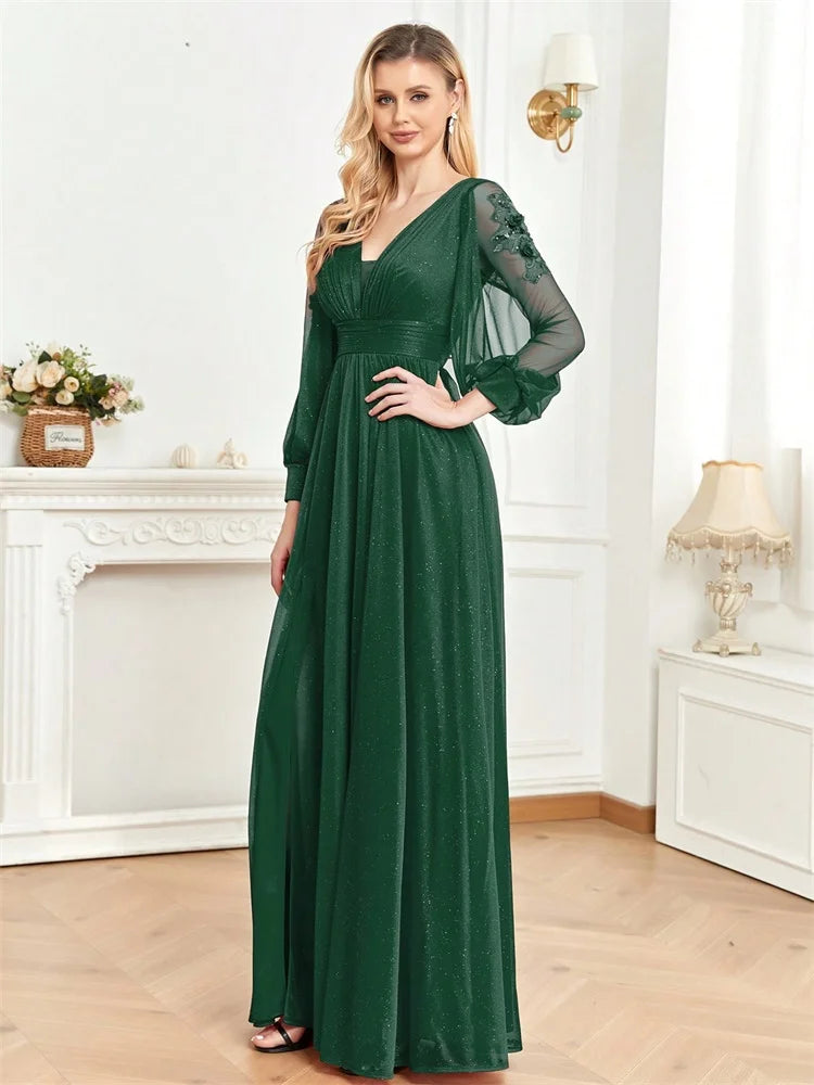 Elegant Long Sleeves Floor Length Split Party Evening Dress Women 2024 Luxury Backless Weedding Dress Cocktail Prom