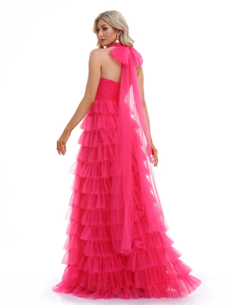 Luxury Sleeveless V-Neck tulle Formal Evening Dresses 2025 Elegant Wedding Party Tulle Women Bridesmaid Cocktail Gowns Prom