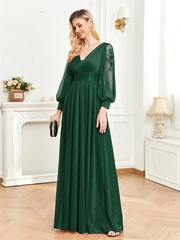 Elegant Long Sleeves Floor Length Split Party Evening Dress Women 2024 Luxury Backless Weedding Dress Cocktail Prom