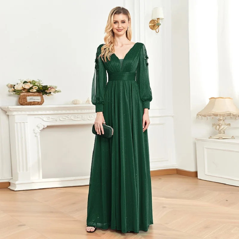 Elegant Long Sleeves Floor Length Split Party Evening Dress Women 2024 Luxury Backless Weedding Dress Cocktail Prom