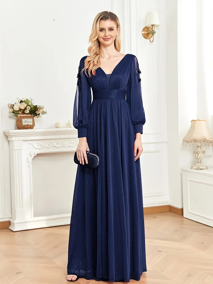 Elegant Long Sleeves Floor Length Split Party Evening Dress Women 2024 Luxury Backless Weedding Dress Cocktail Prom