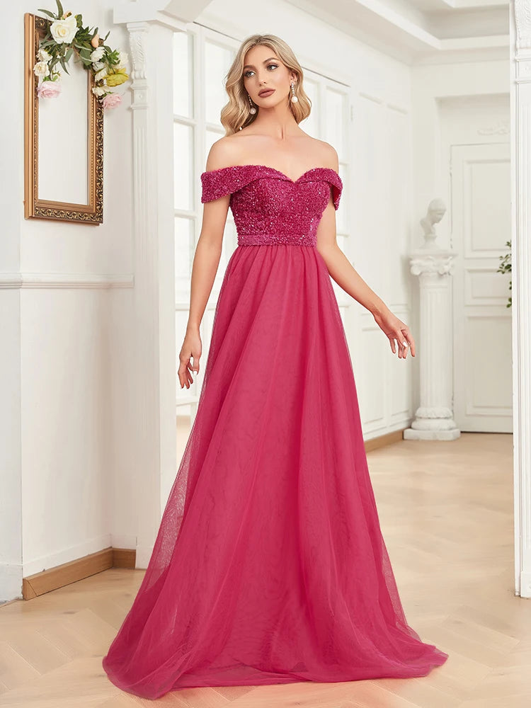 Luxury Long Sleeve V-Neck tulle Formal Evening Dresses 2025 Elegant Wedding Party Sequins Women Prom Cocktail Gowns