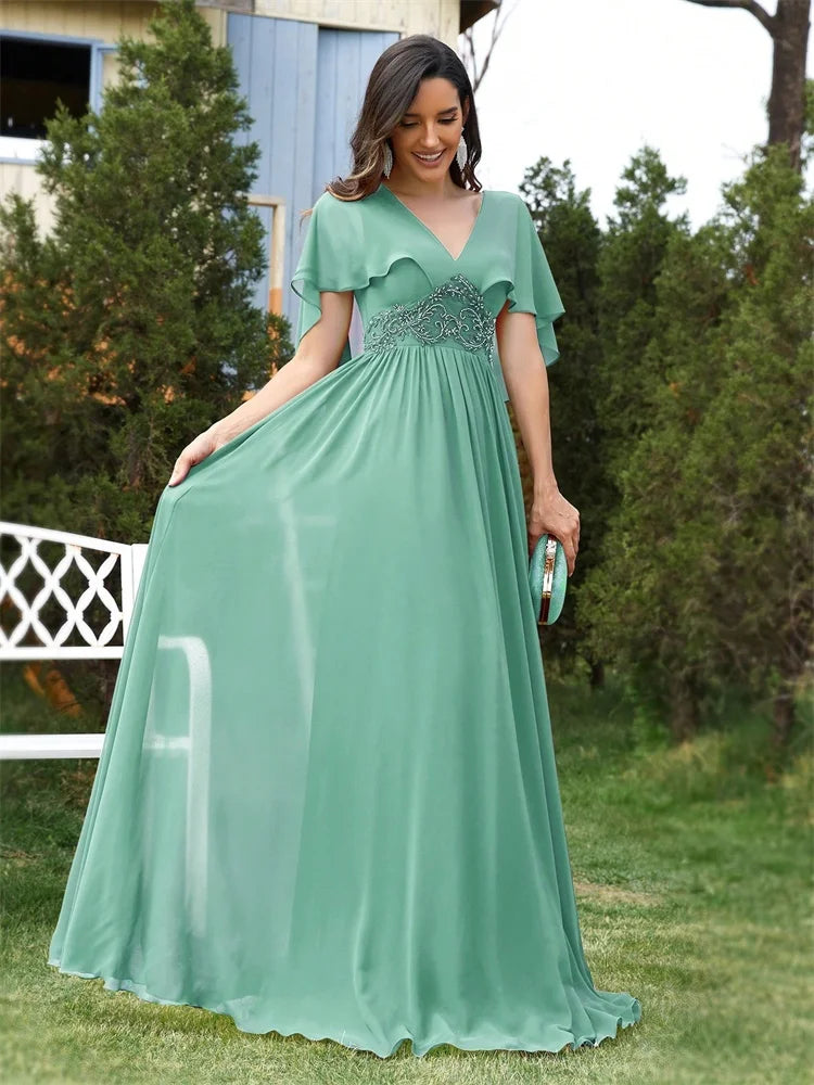 Elegant Chiffon Short sleeve Formal Evening Dresses Long 2025 Luxury Women Bridesmaid Party Dress Cocktail Prom Gowns