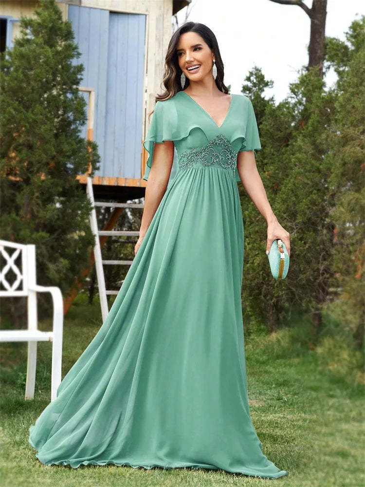 Elegant Chiffon Short sleeve Formal Evening Dresses Long 2025 Luxury Women Bridesmaid Party Dress Cocktail Prom Gowns