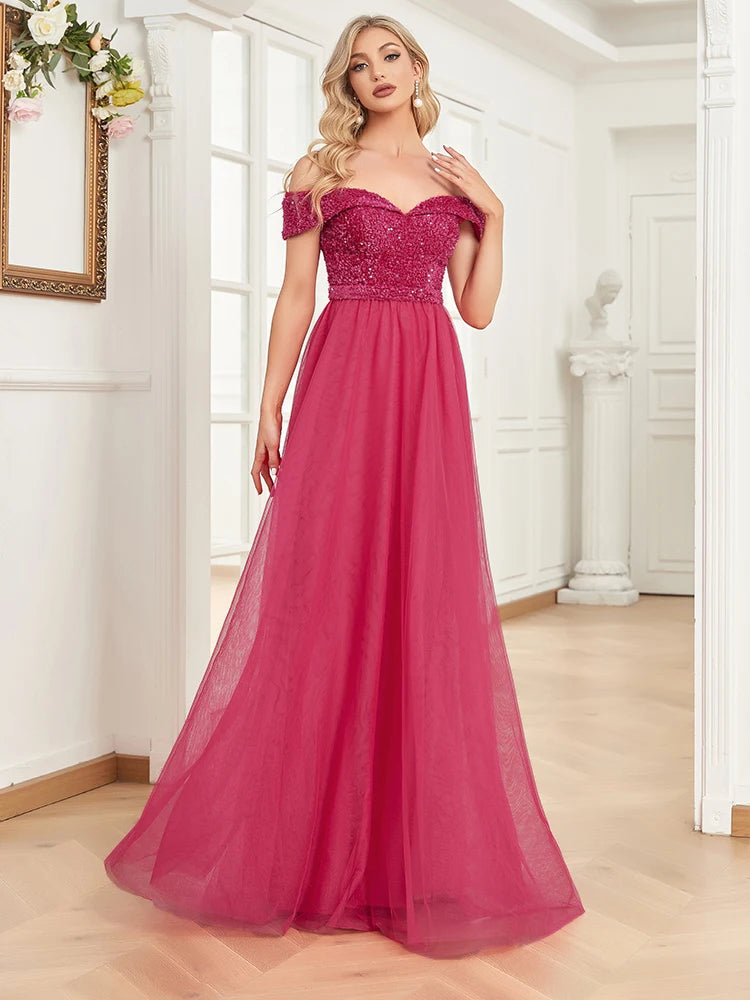 Luxury Long Sleeve V-Neck tulle Formal Evening Dresses 2025 Elegant Wedding Party Sequins Women Prom Cocktail Gowns