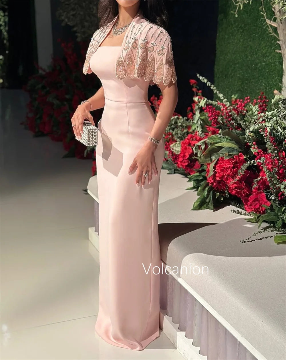 Customized Exquisite Jersey Pleat Sequined Straight Square Neck Long Dresses Bespoke Occasion Cocktail Sparkle Elegant