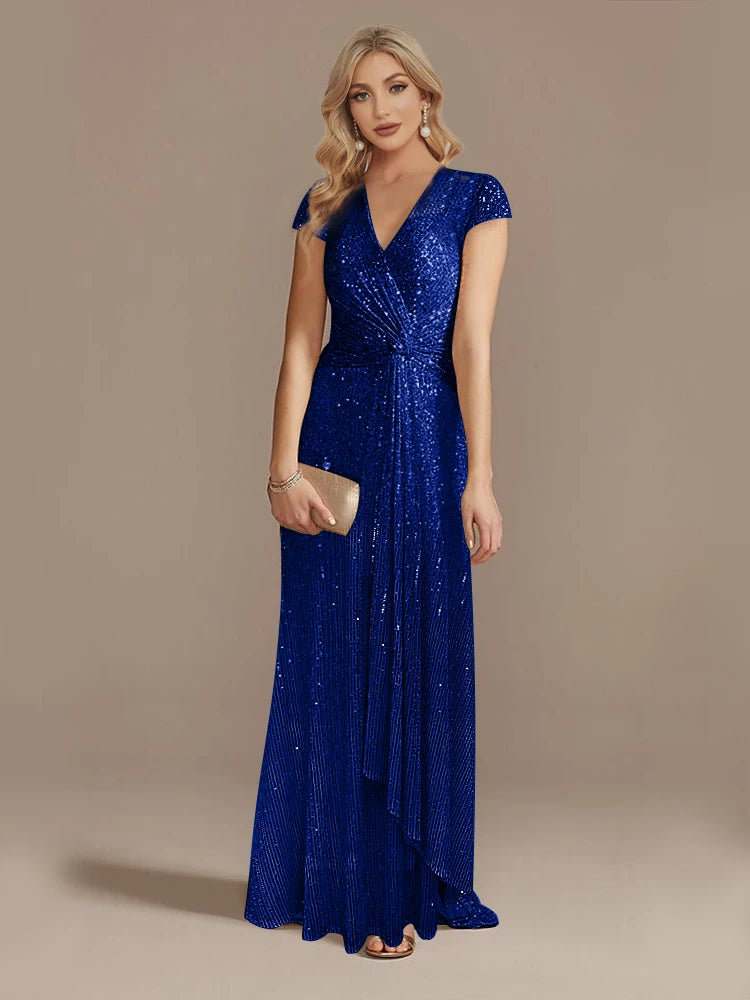 New Luxury Blue V-Neck Sequin Evening Dresses Elegant 2025 Women Party Maxi Dress Gowns Long Cocktail Dresses Gowns Prom