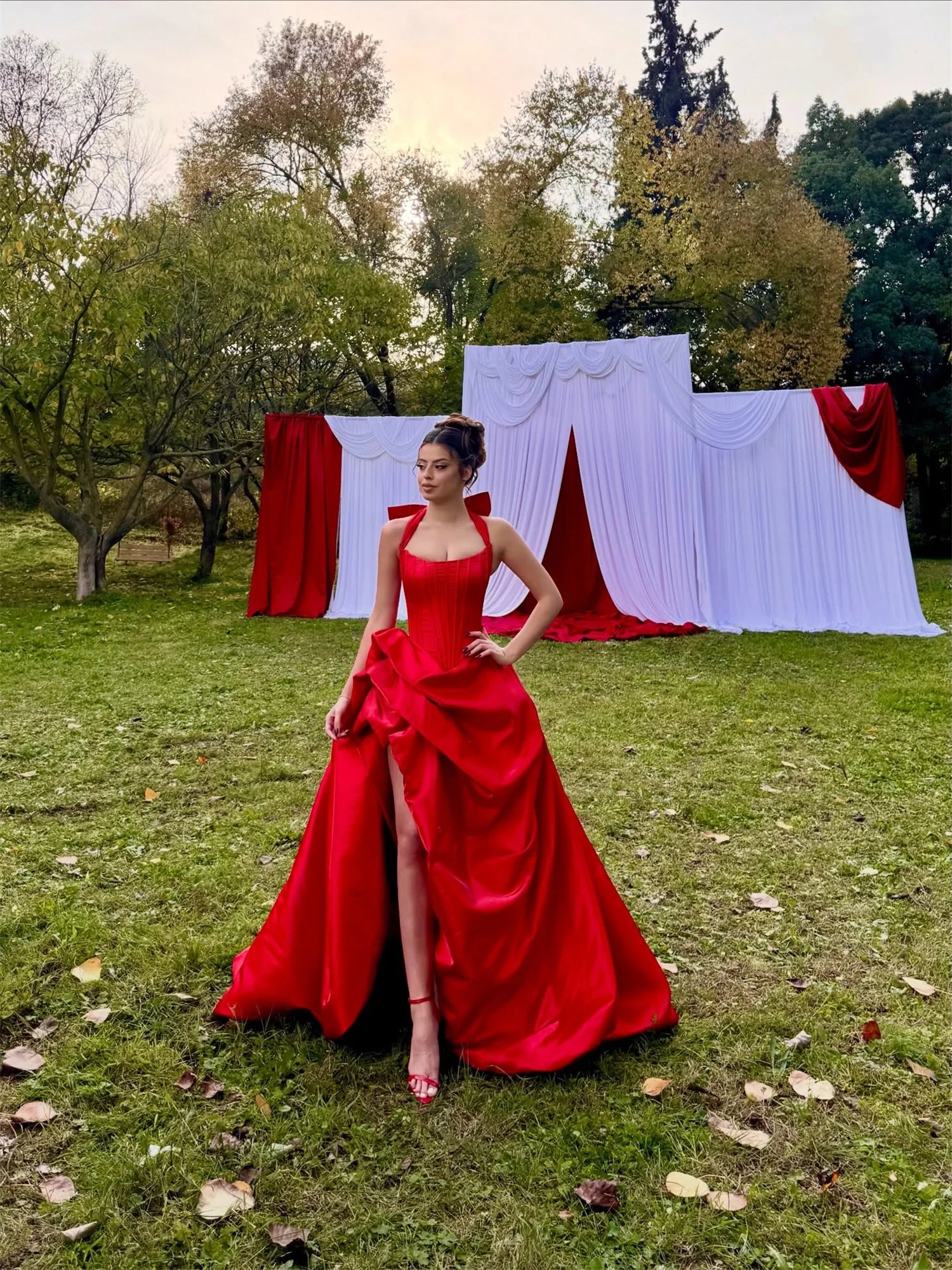 Lucy Red Wedding Dresses for Parties Vestidos De Festa Customized Prom Dress Luxurious Women's Evening Dresses فساتين سهرة Satin