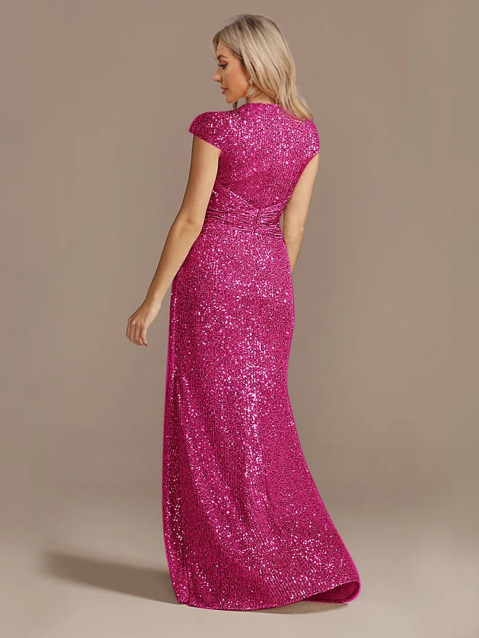 New Luxury Blue V-Neck Sequin Evening Dresses Elegant 2025 Women Party Maxi Dress Gowns Long Cocktail Dresses Gowns Prom