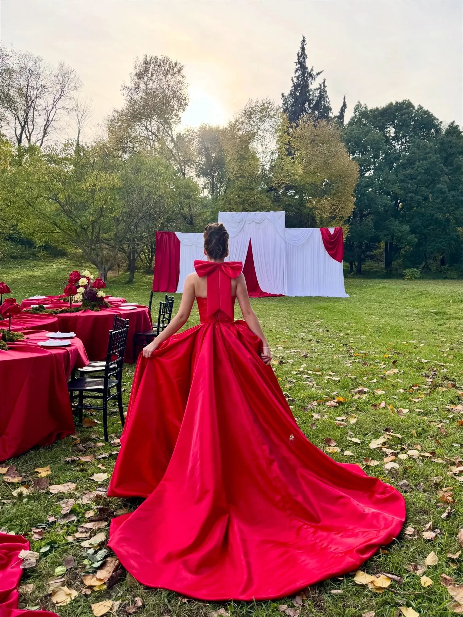 Lucy Red Wedding Dresses for Parties Vestidos De Festa Customized Prom Dress Luxurious Women's Evening Dresses فساتين سهرة Satin