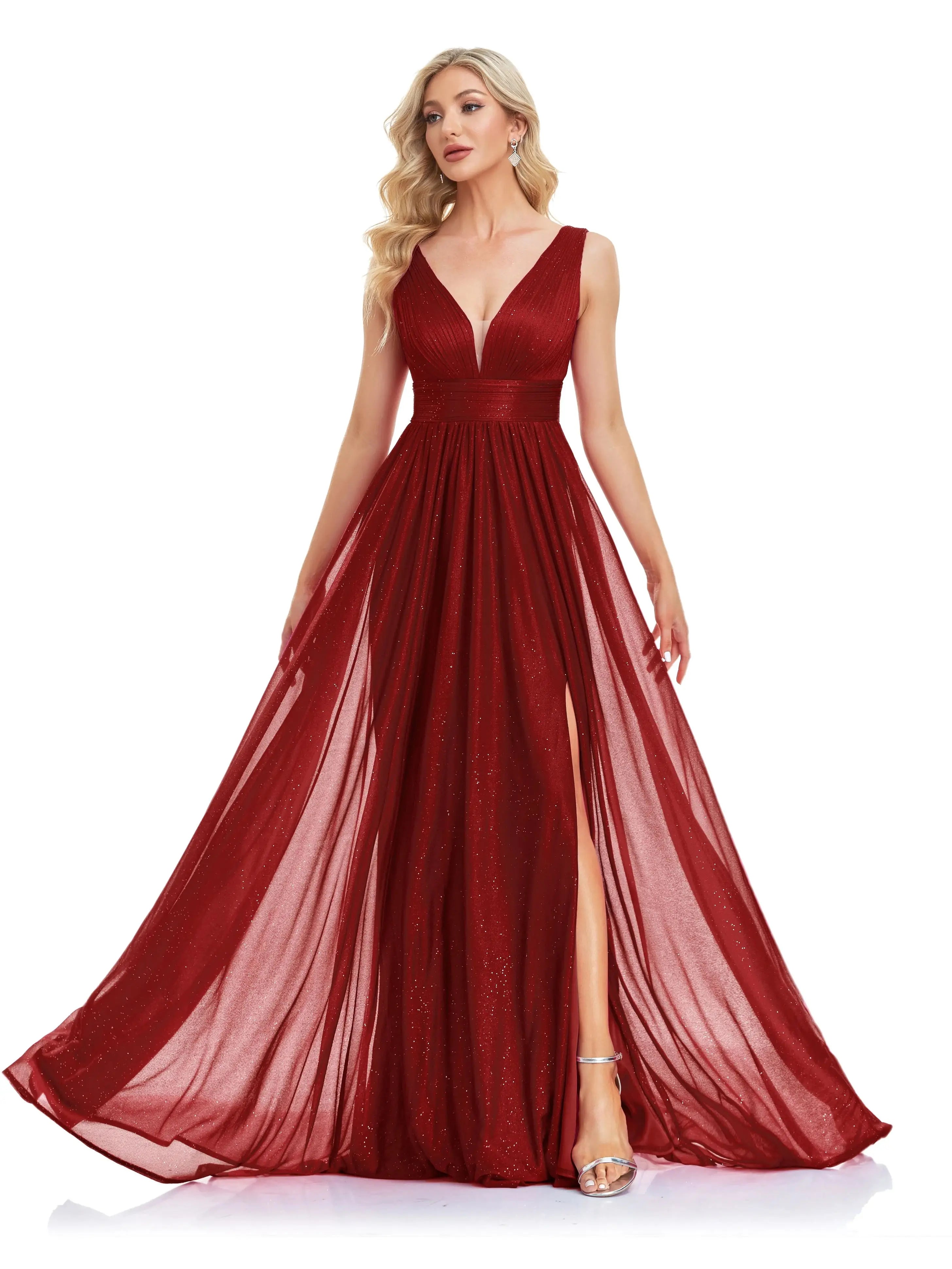 Elegant A-line Evening Dresses Luxury Floor Lenght Backless Formal Deep V-neck Women Caicktail Wedding Party Gowns