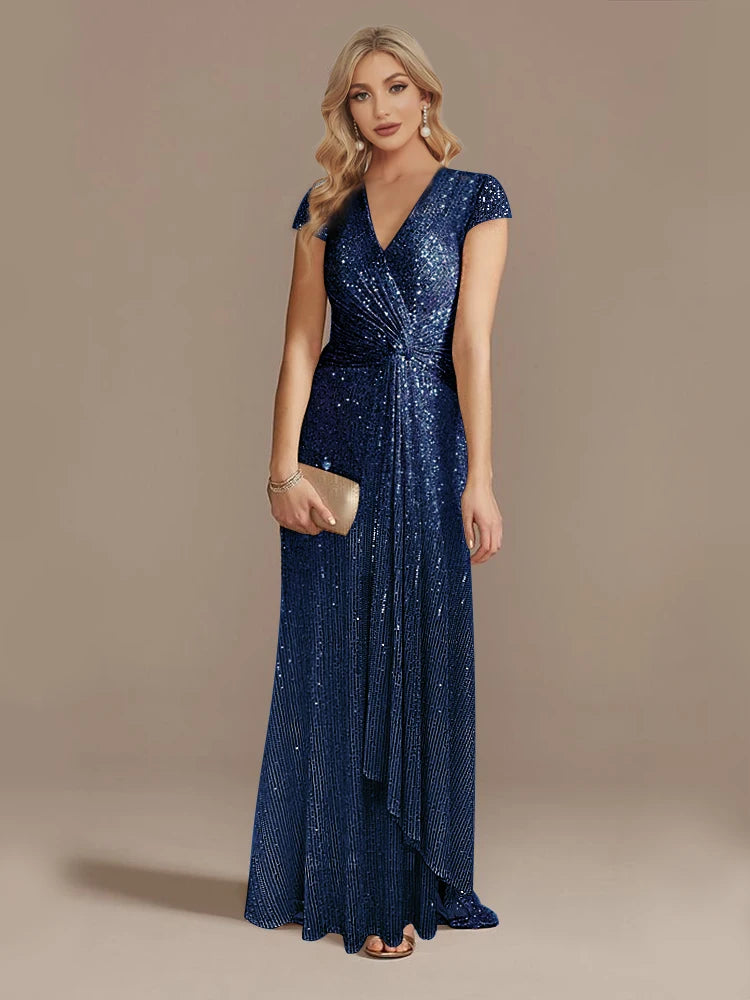 New Luxury Blue V-Neck Sequin Evening Dresses Elegant 2025 Women Party Maxi Dress Gowns Long Cocktail Dresses Gowns Prom