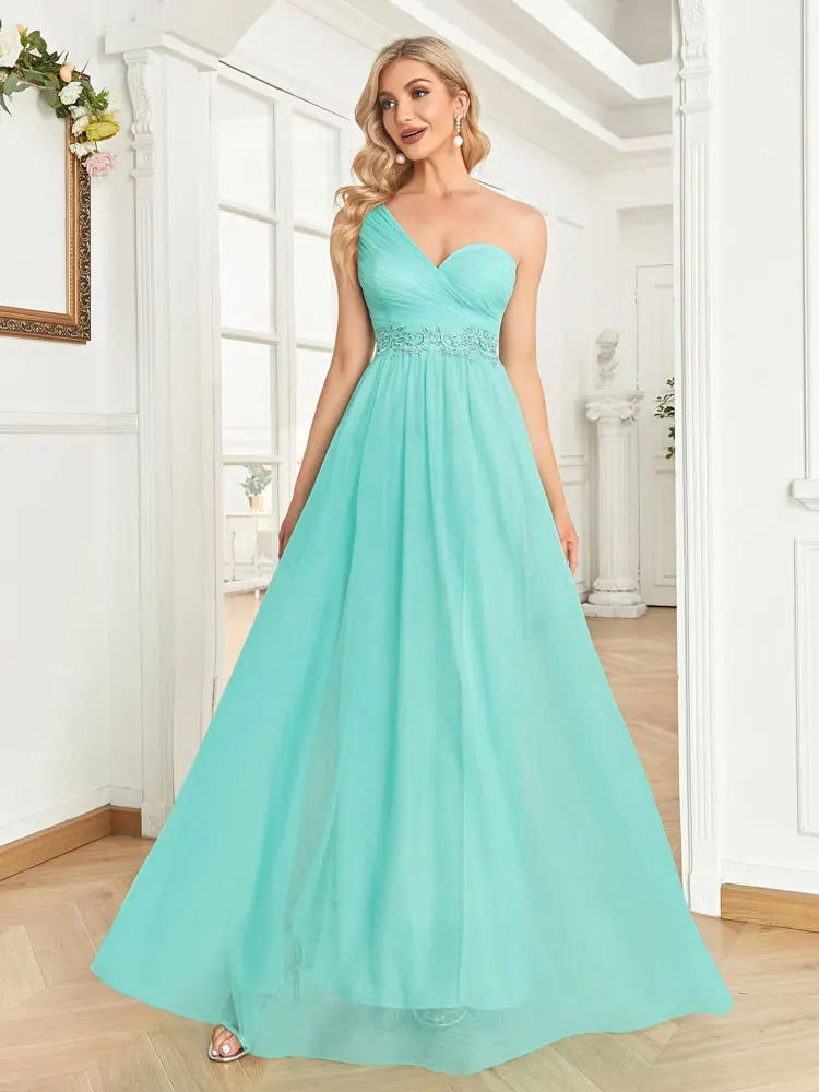 Luxury Slanted shoulder Sequins Tulle Maxi Evening Dresses Waist-cinching mermaid Wedding Party Night Elegant Cocktail Gown