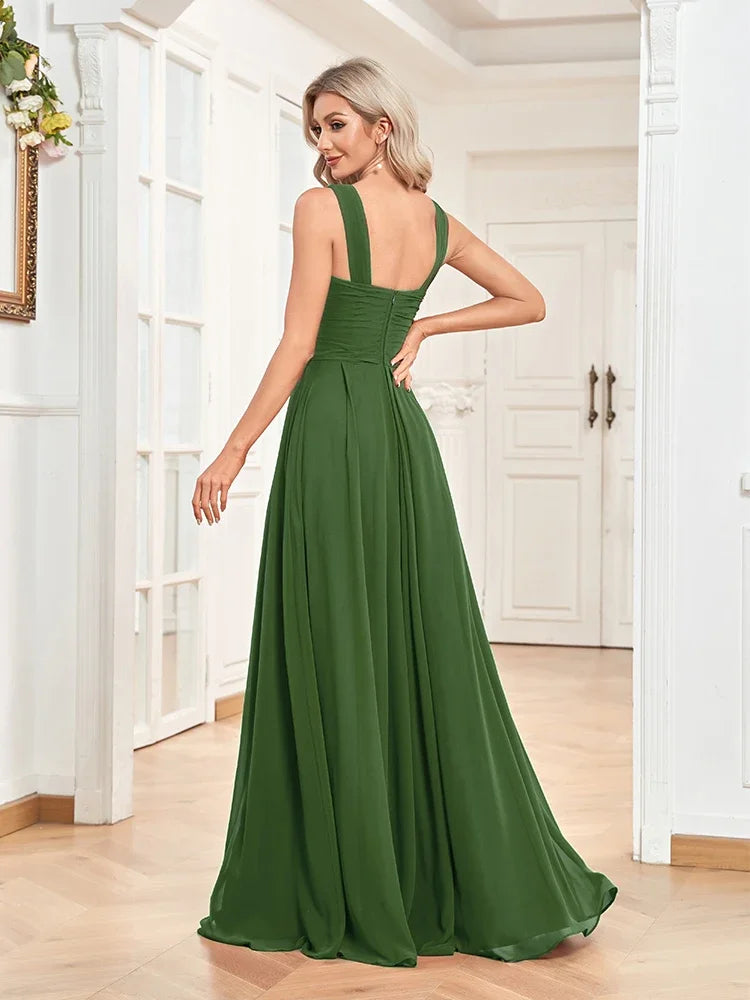 Elegant Chiffon Green Formal Evening Dresses 2025 Women Backless Wedding Party Bridesmaid Floor-lenght Cocktail Gown